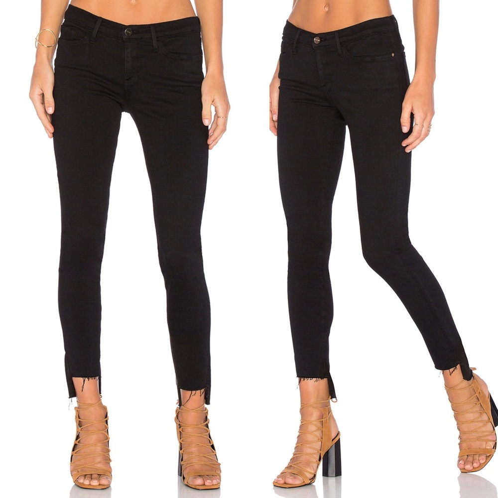 Frame Denim Le Skinny de Jeanne Stagger Hem Black